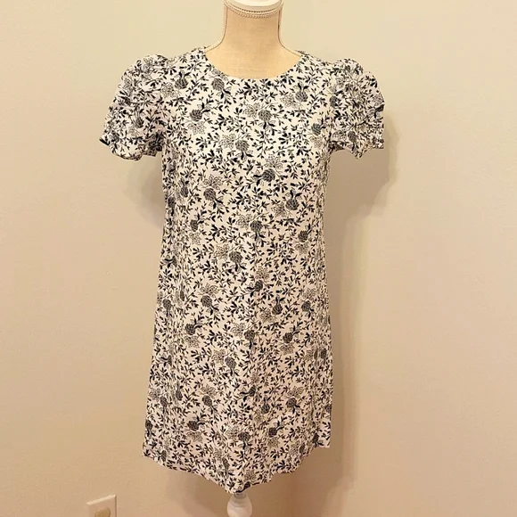 LOFT Dresses Loft Linen Blend Black And White Floral Print